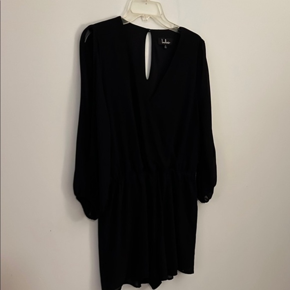 Lulu's Black V-Neck Bishop Sleeve  Party Girl Romper